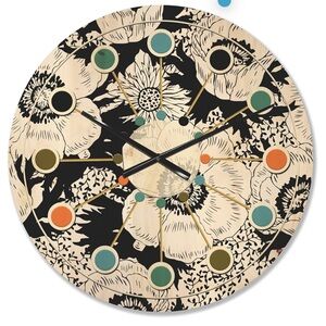 Floral Wall Clock with Multicolor Accents